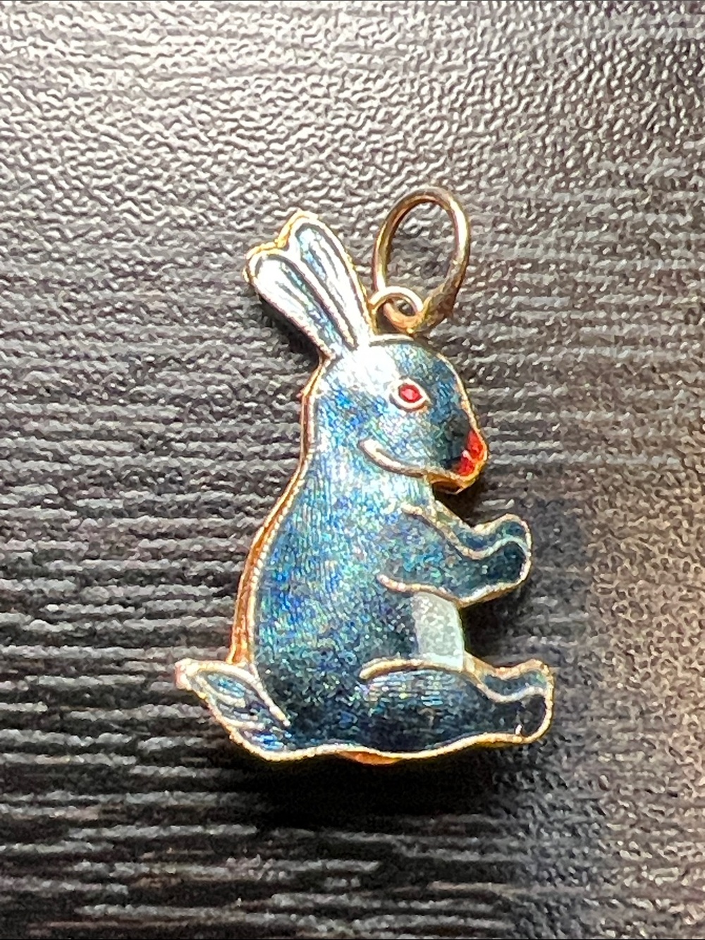 Vintage Bunny Rabbit Guilloche Enamel Gold Gilt Charm Necklace Pendant